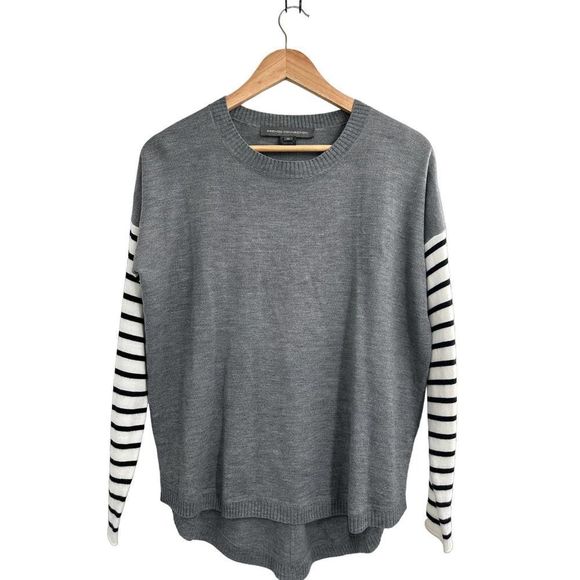 French Connection Gray/Cream/Black Stripe High‎ Low Sweater Medium - Picture 1 of 9